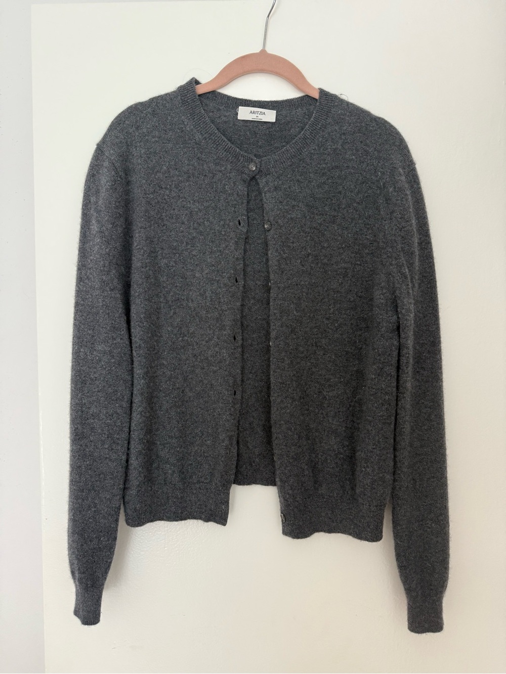 Aritzia Grey Crewneck Button Cardigan Sweater